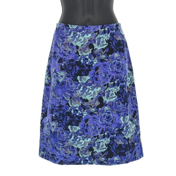 Talbots Pencil Skirt 6 Purple Green Black Floral Watercolor Roses Lined Zip Back - Picture 11 of 11